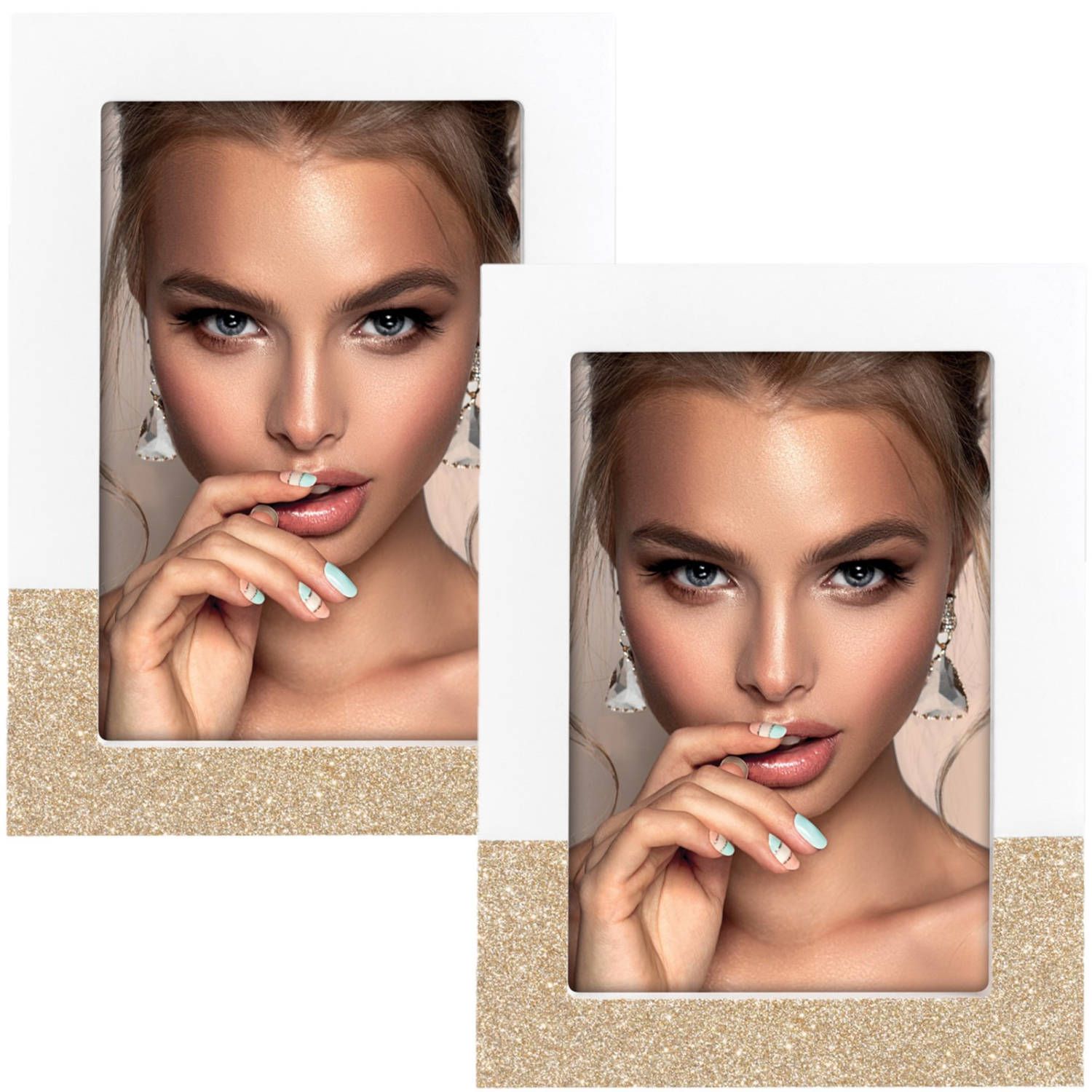 Zep - Fotolijst - Hout - Wit met Gouden Glitters - 15 x 20 cm - 2 Stuks