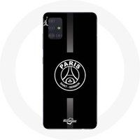 Maniacase Hoesje Samsung Galaxy A51 4G psg logo jordan grijs zwarte achtergrond