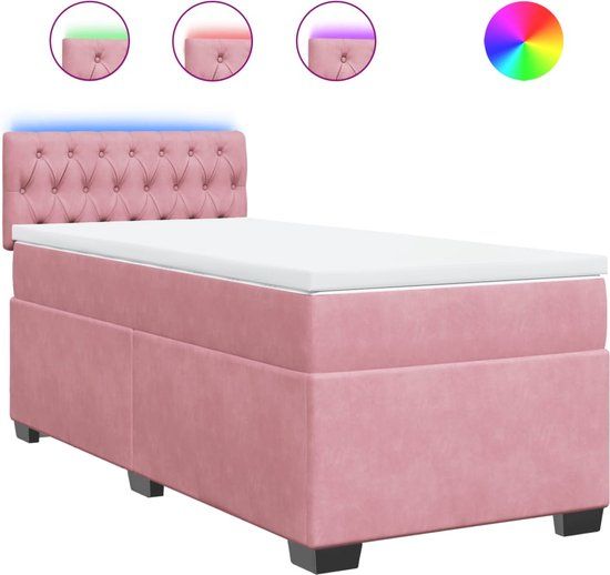 vidaXL Boxspring met matras fluweel roze 90x190 cm