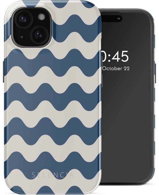 Selencia Hoesje - Geschikt voor Apple iPhone 15 - Backcover geschikt voor MagSafe - Wave Vibes Classic Blue