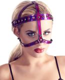 Bad Kitty – Bondage Hoofd Harnas Sprankelend met Gouden Klinknagels - Roze