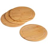 Kesper Vesperbordenset rond, Ø 25 cm, 4-delige ontbijtbordenset van FSC-gecertificeerd bamboe, broodborden met sapgoot, natuurlijk, robuust en mesvriendelijk, 5844215