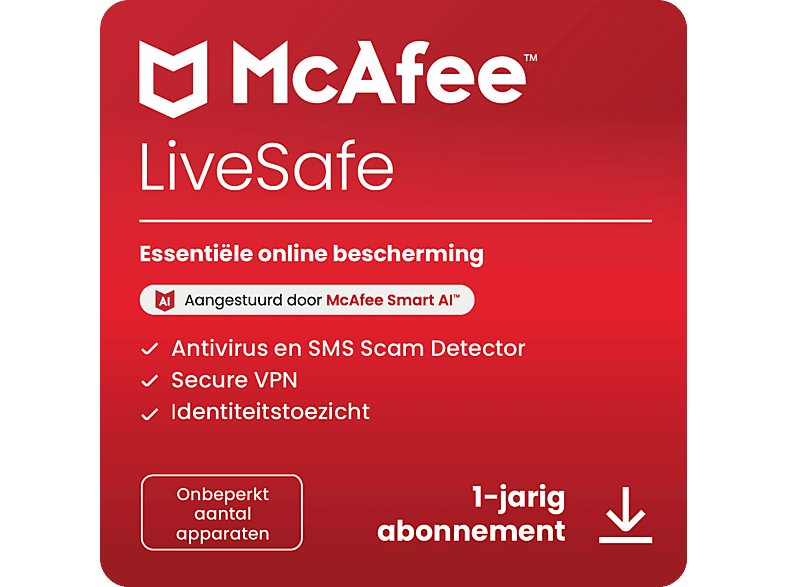 McAfee LiveSafe Unlimited 1 Year Antivirus