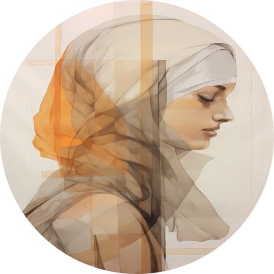 Merkloos / Sans marque Vrouw Schilderij - Portret Wandcirkel - 60x60 cm - Forex - Modern