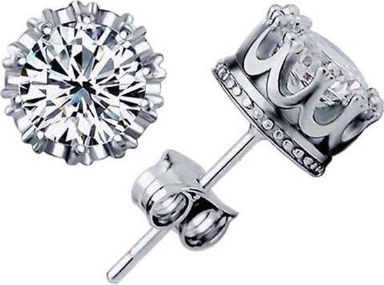 LGT JWLS Lookinggoodtoday Stud oorbellen zilverkleurig Zirconia Crown 8mm