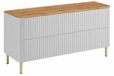 3xE living Armoire de salle de bain 120 cm, blanc, avec portes en placage chêne clair, pieds dorés