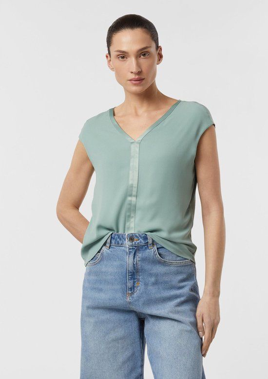comma T-shirt V-hals Korte mouw Effen Lichtpetrol 42