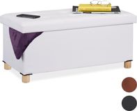 Merkloos Relaxdays hocker met opbergruimte - kunstleer - 35x76x37 cm - zitbank hal - wit