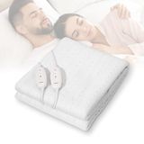 Todeco Dubbele elektrische verwarmde matrastopper, 160 x 140 cm, 120 W, dubbele XXL matrasbeschermer voor 2 personen, 2 bedieningselementen, met 3 temperatuurniveaus, wasbaar