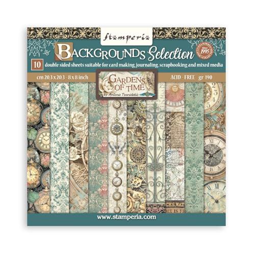 Stamperia - Gardens of Time 8x8 Inch Paper Pack Maxi Background Selection Scrapbook Papier