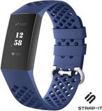 Strap-it Fitbit Charge 4 siliconen bandje met gaatjes - donkerblauw - Maat: S