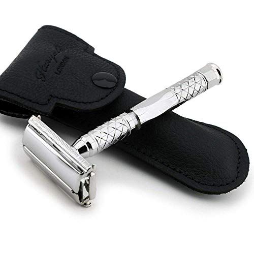 Haryali London EDE veiligheidsscheermes + lederen beschermhoes - Men's Grooming Classic Shaver