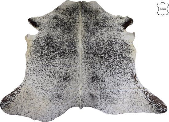 J-Line Koeienvel Leer Peper & Zout Zwart/Wit Vloerkleed - 31x63 cm