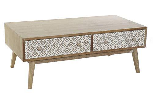 DRW salontafel met 2 laden Paulownia met bladeren in de natuur 120 x 64 x 45 cm