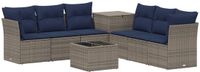 vidaXL Bankstel 2 zitplaatsen Grijs en Marineblauw Poly Rattan en Staal
