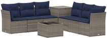 vidaXL Bankstel 2 zitplaatsen Grijs en Marineblauw Poly Rattan en Staal
