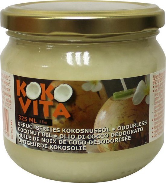 Kokovita kokosolie geurloos in glas 325 ml