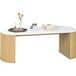 Table basse ovale, table d'appoint aspect marbre, coins arrondis, pieds épais, 110 x 50 x 40 cm, blanc