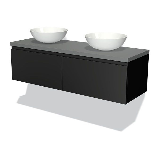 Maxaro Badkamermeubel Modulo Plato 140cm Mat Zwart 2 Lades Greeploos Middengrijs