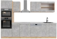 Vicco R-Line Complete keukeneenheid – 300 cm met hoge kast, WB Marmer Beton/gouden eik
