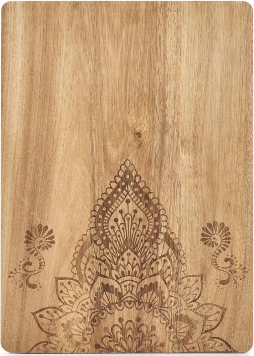 ZELLER 1x Rechthoekige houten snijplanken met mandala print 40 cm - - Keukenbenodigdheden - Kookbenodigdheden - Snijplanken/serveerplanken - Houten serveerborden - Snijplanken van hout
