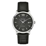 Bulova 96B441 Heren Polshorloge Automatisch Zwart Leer Zilverkleurig Staal