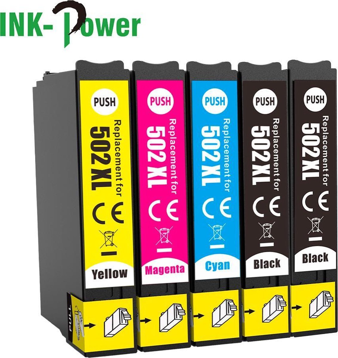 Ink Power Inktcartridges voor Epson 502 - Multipack van 5 stuks - Met Chip - Epson 502XL - Voor Printers: Expression Home XP-5100 / XP-5105 - Workforce WF-2860DWF / WF-2865DWF - Epson Inktpatronen