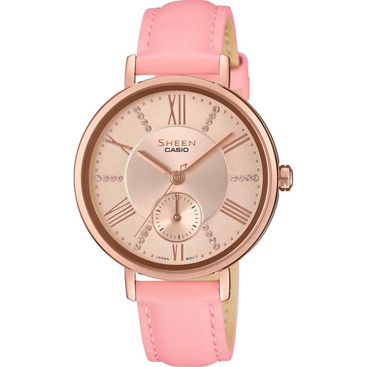 Casio SHE-3066PGL-4AUEF Horloge - Leer - Roze - Ã˜ 34 mm