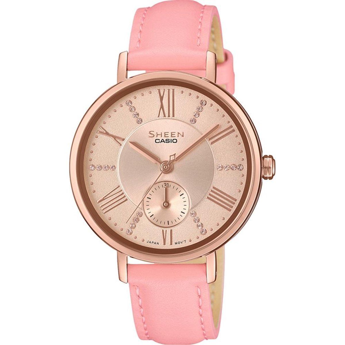 Casio SHE-3066PGL-4AUEF Horloge - Leer - Roze - Ø 34 mm