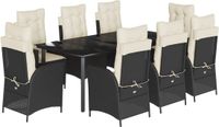 vidaXL 9-delige tuinset van polyrattan met kussens, zwart