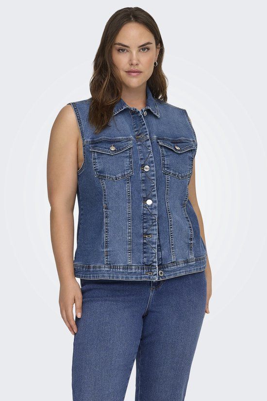 ONLY CARMAKOMA Dames Gilet - Medium Blue Denim - Maat 48