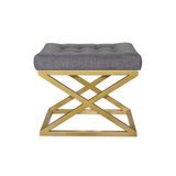 Atelier Del Sofa Stijlvolle poef met metalen frame, 50 cm breed, 42 cm hoogte, 40 cm diepte, luxe grijs polyester, fluweel en gouden accenten