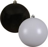 Decoris Kaemingk B.V. Kerstversieringen set van 6x grote kunststof kerstballen zwart en wit 14 cm glans