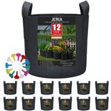 JERIA 12 stuks 5 gallon, groente/bloem/plant kweekzakken, beluchtingsstoffen potten met handgrepen (zwart), geleverd met 12 stuks plantenlabels