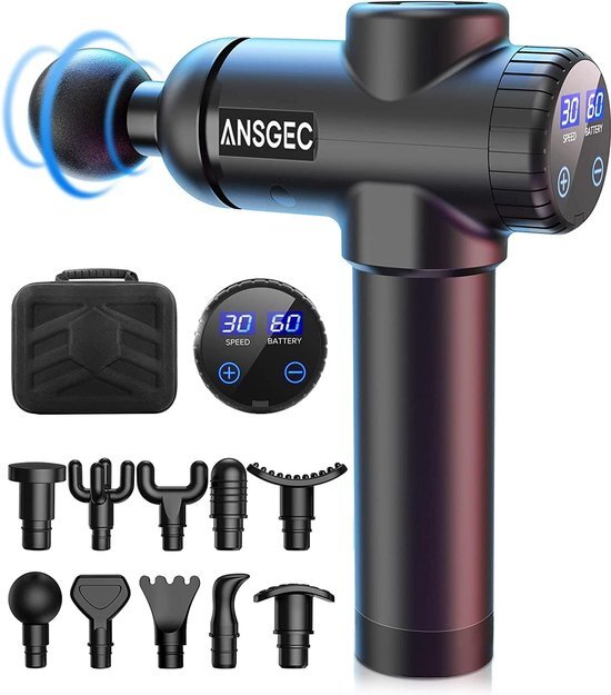 Massage Gun, Spier Massage Pistool, Draagbare Spier Massager voor verlichting van spierpijn, 30 Snelheden Optionele Modi, Stille, Anti schudden, Professioneel Percussie Massager met 10 Hoofden