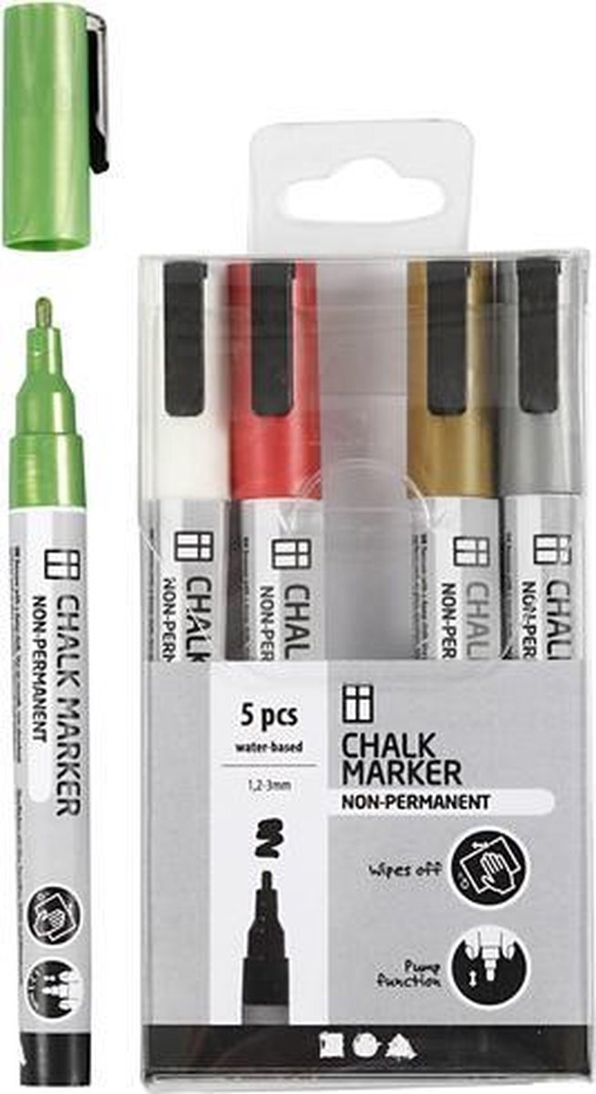 creotime Chalk Markers Set 1,2-3 mm Metallic Kleuren 5 stuks