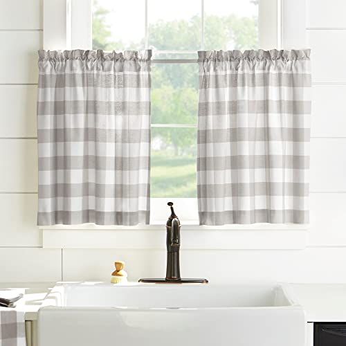 Elrene Buffalo Check Kitchen Tier Set, 100% Cotton, Gray/White, 30" x 36" (Set of 2)