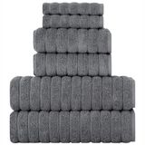 BERIBO Cloud 6-delige Turkse handdoekenset, 2x bad, 2 handen, 2 gezichtshanddoeken, 620 g/m², 100% katoen (grijs)