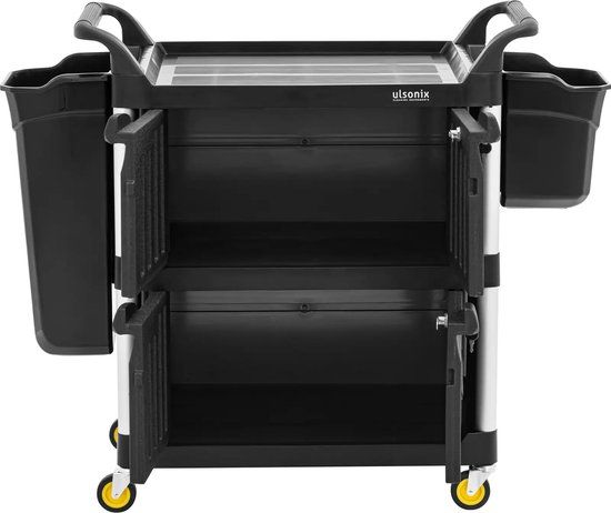ulsonix Schoonmaakwagen - afsluitbaar - 150 kg - 3 plateaus - Zwart