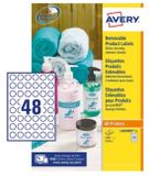 Avery Verwijderbare ronde etiketten voor printers, 1200 witte etiketten - 48 etiketten per vel
