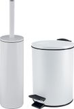 Spirella Set d'accessoires pour salle de bain/toilettes - Brosse WC et poubelle à pédale 3L - métal - blanc ivoire