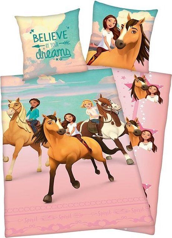 HERDING Spirit Paarden Dekbedovertrek - Eenpersoons - Roze - Katoen