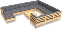 vidaXL 12-delige loungeset met grijze kussens van grenenhout