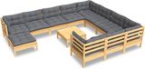 vidaXL 12-delige loungeset met grijze kussens van grenenhout