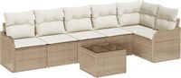 vidaXL Tuinbank Set 7-delig Poly Rattan Beige en Wit 2 Zitplaatsen
