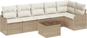 vidaXL Tuinbank Set 7-delig Poly Rattan Beige en Wit 2 Zitplaatsen