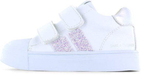 Shoesme Witte Sneaker Met Lila Stripings - Sneakers Kinderen - Meisjes - White Lilac - Microfiber leer - Maat 34