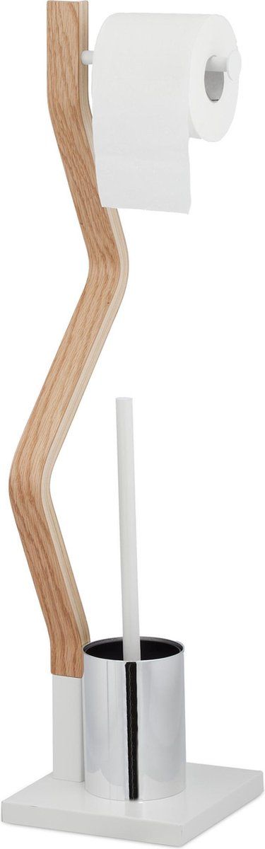 Relaxdays Toiletbutler Staand - Toiletrolhouder - WC Garnituur - Toiletborstel - Hout Wit