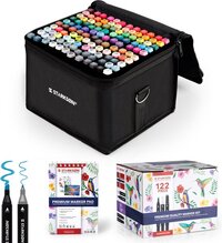 STARKSØN® STARKSØN 122 Stuks Twinmarkers Tekenset - Alcohol Dual Tip Brush Markers - Dubbelzijdige Stiften - Twinmarker & Markeerstift - Incl. Opbergtas & Schetsboek
