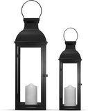 FlinQ Lantaarn windlicht - Led Kaarsen - Windlichten voor binnen & Buiten - Lantaarn - Zwart - 2-Pack